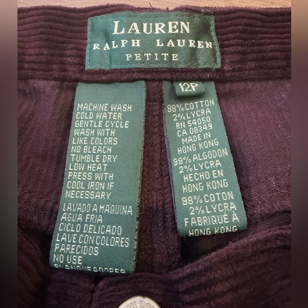 Lauren Ralph Lauren Tapered Corduroy Pants Maroon Size 12 Petite - Picture 6 of 9